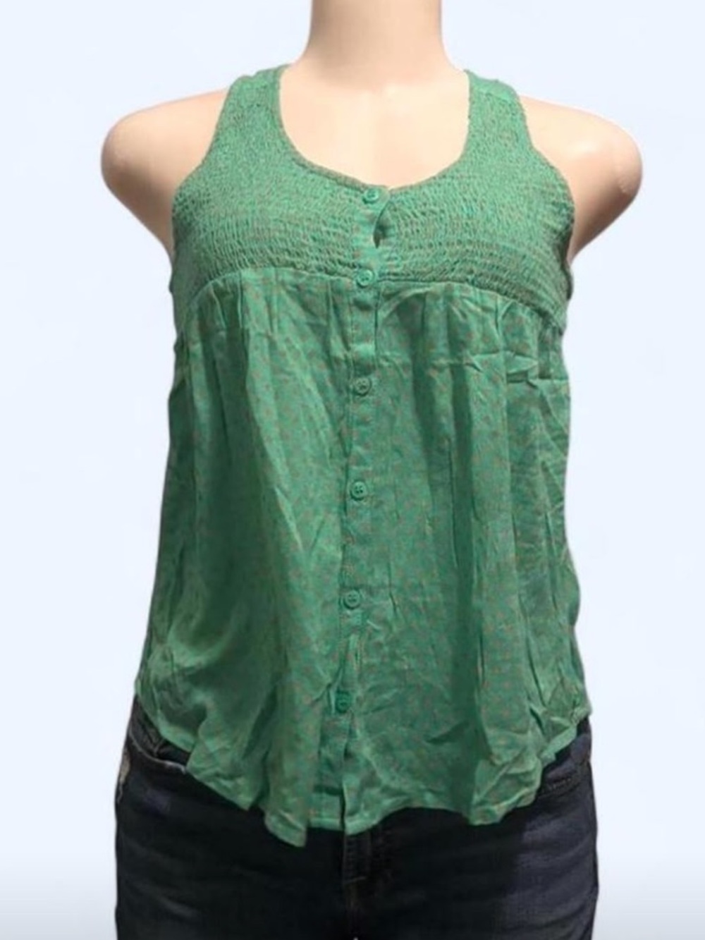 O'Neill Green Smocked Yoke Button-Front Camisole